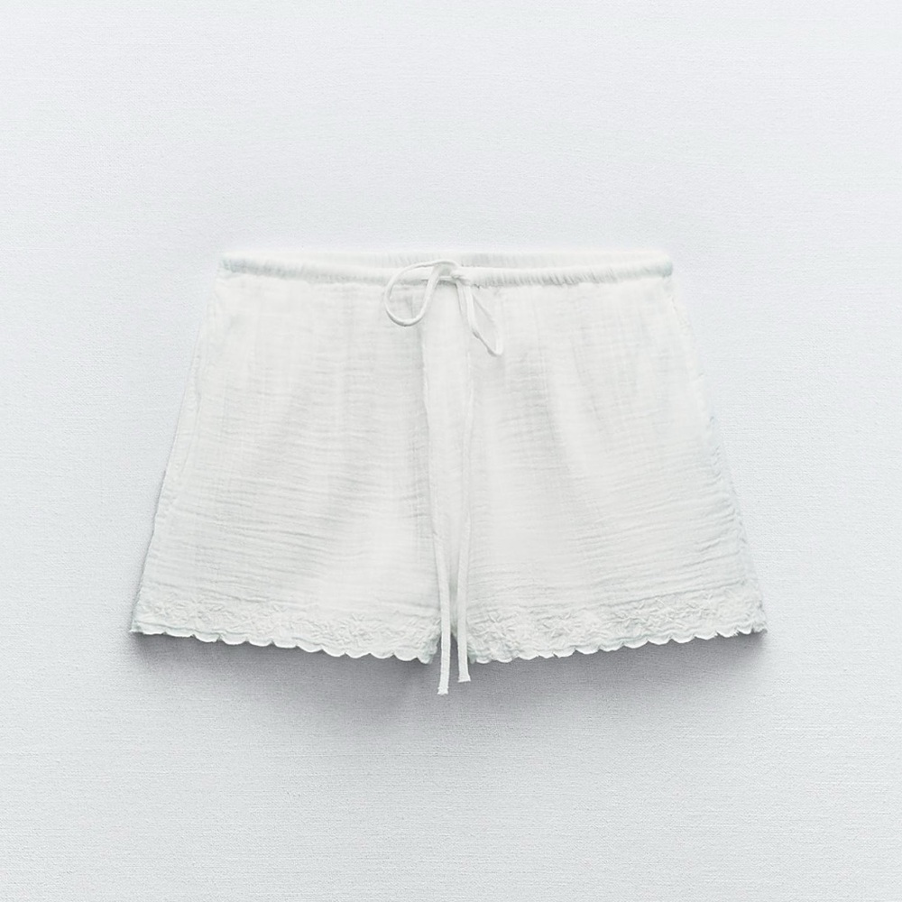 Zara Embroidered Cotton Gauze Shorts